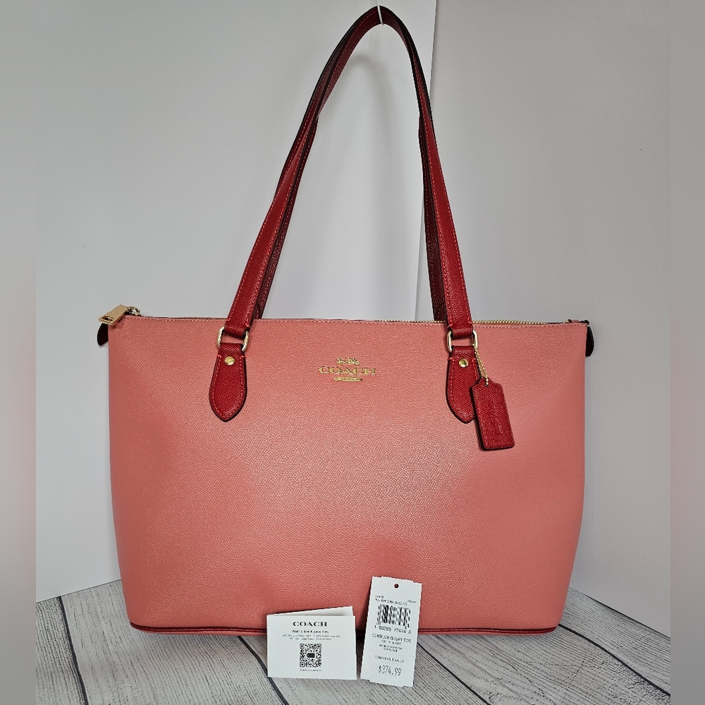 NWT Coach Gallery Tote Burnt Coral Red Leather Colorblock